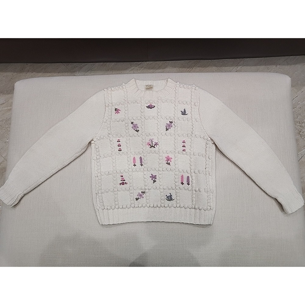 High Country Pure New Wool Sweater Small Floral Hand Crafted in NZ Grannycore